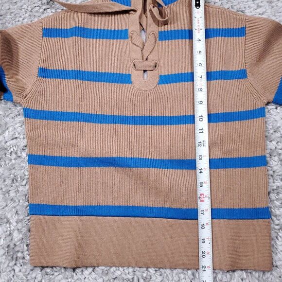 Everlane Lace Up Smock Sweater Knit Chestnut Brown Blue Striped Size XXS Wool - Picture 9 of 10